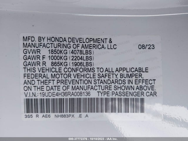 2024 ACURA INTEGRA A-SPEC PACKAGE VIN: 19UDE4H36RA008136