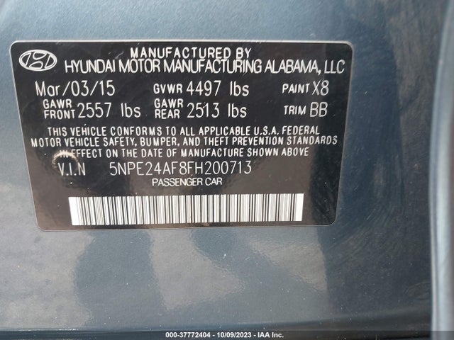 Hyundai Sonata 2.4l Se 2015 5NPE24AF8FH200713 Image 10