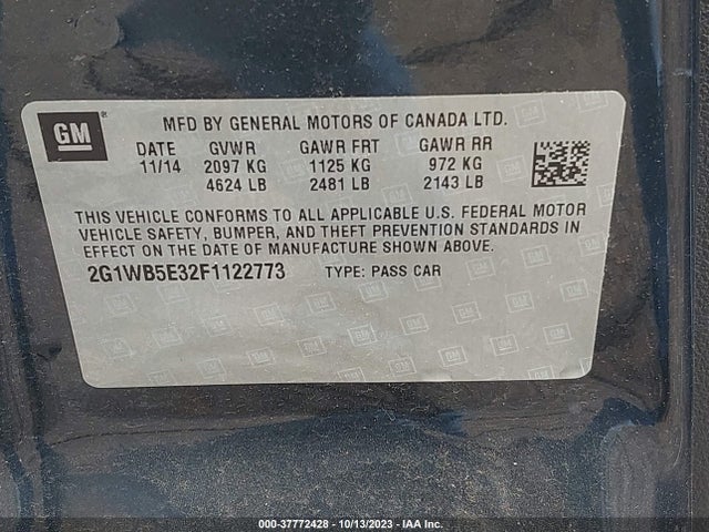 Chevrolet Impala Limited Lt 2015 2G1WB5E32F1122773 Image 9