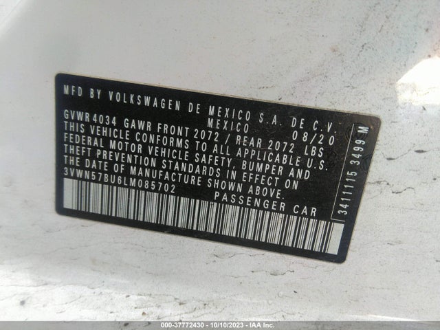 3VWN57BU6LM085702 Volkswagen Jetta S/r-line