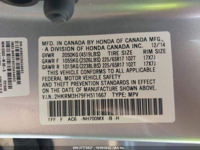 2HKRM3H79FH511667 Honda Cr-v Ex-l
