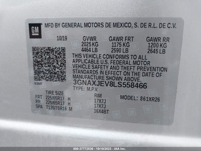 Chevrolet EQUINOX LT 2020 3GNAXJEV8LS558466 Image 9