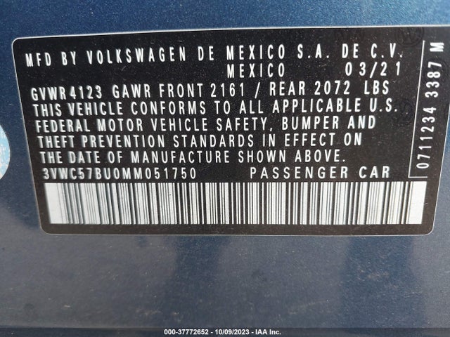 3VWC57BU0MM051750 Volkswagen Jetta S/se/r-line
