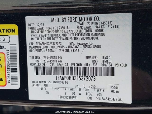 1FA6P0HD3E5372073 Ford FUSION SE