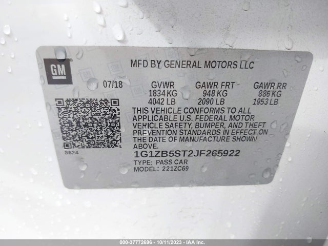 Chevrolet MALIBU LS 2018 1G1ZB5ST2JF265922 Image 9