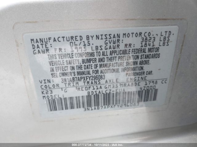 3N1AB7APXFY296083 Nissan SENTRA S