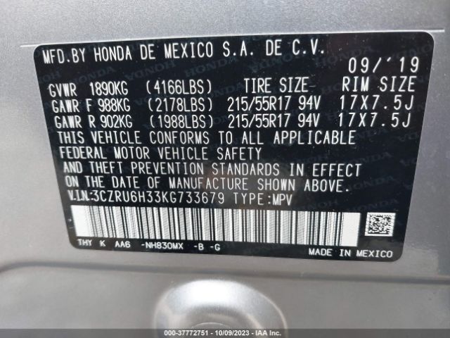 3CZRU6H33KG733679 Honda HR-V LX