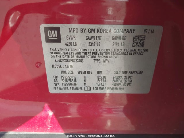 2014 BUICK ENCORE LEATHER VIN: KL4CJCSB7EB783463