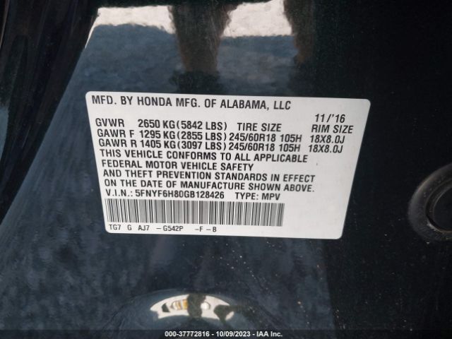 5FNYF6H80GB128426 Honda Pilot Ex-l