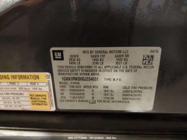 1GKKVRKD6GJ334931 GMC ACADIA SLT