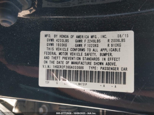 Honda ACCORD LX 2016 1HGCR2F36GA000686 Image 9