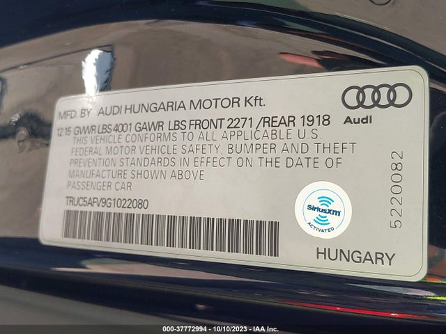TRUC5AFV9G1022080 Audi Tt 2.0t