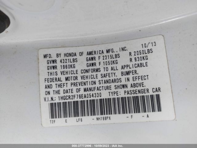 1HGCR2F76EA054330 Honda Accord Sedan Ex