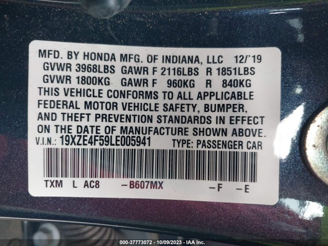 Honda INSIGHT EX 2020 19XZE4F59LE005941 Image 9