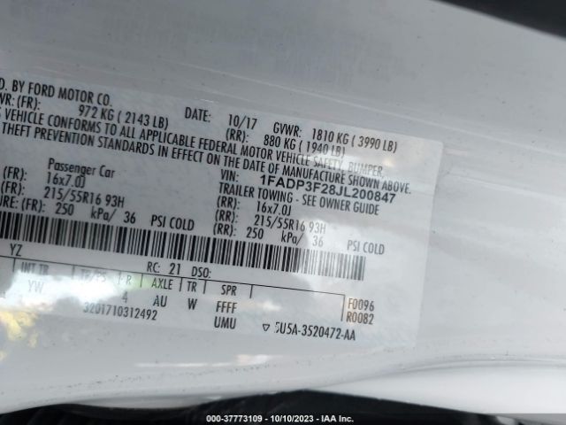 1FADP3F28JL200847 Ford FOCUS SE