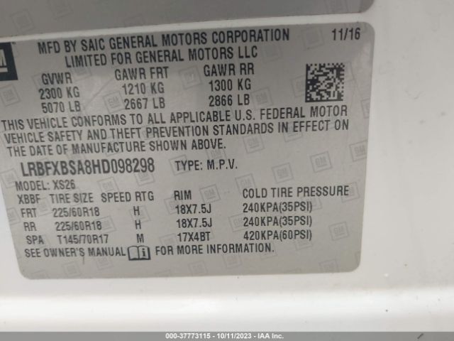 LRBFXBSA8HD098298 Buick Envision Essence