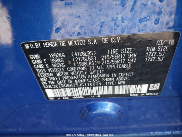 3CZRU6H35JG718034 Honda HR-V LX