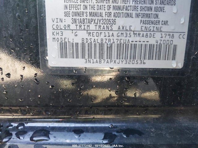 2018 NISSAN SENTRA S VIN: 3N1AB7APXJY320536