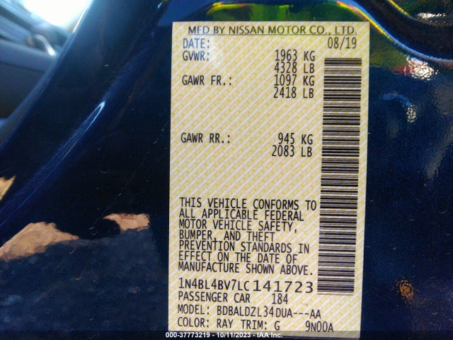 Nissan Altima 2.5 S 2020 1N4BL4BV7LC141723 Image 9