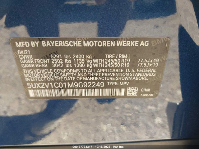 BMW X4  Xdrive30i 2021 5UX2V1C01M9G92249 Image 9