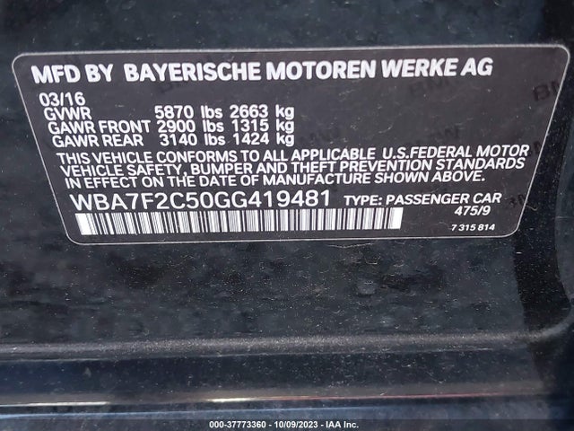 WBA7F2C50GG419481 BMW 7 Series 750i Xdrive