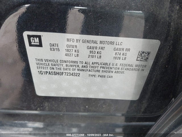 2015 CHEVROLET CRUZE LS VIN: 1G1PA5SH0F7234322