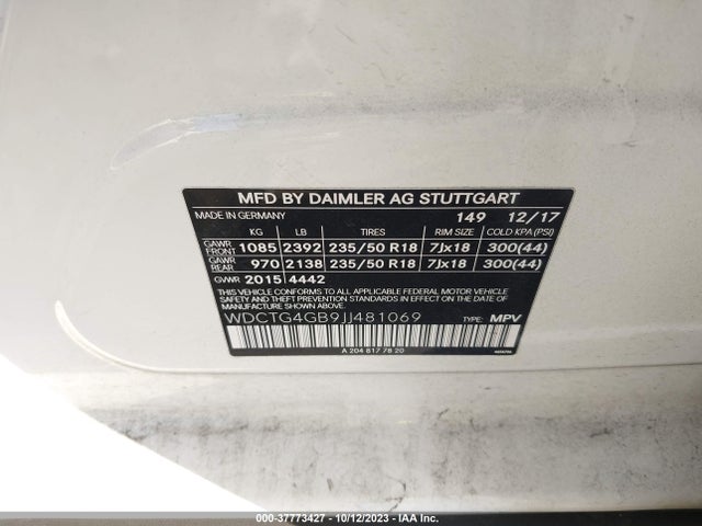 WDCTG4GB9JJ481069 Mercedes-Benz Gla Gla 250
