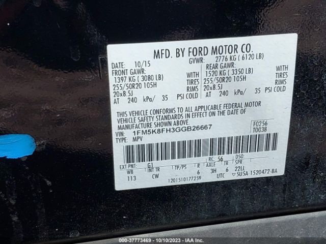 1FM5K8FH3GGB26667 Ford Explorer Limited