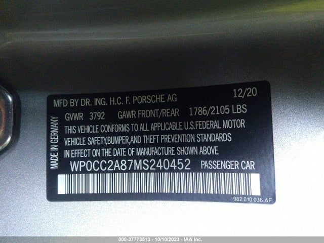 2021 PORSCHE 718 SPYDER WP0CC2A87MS240452 Photo 8