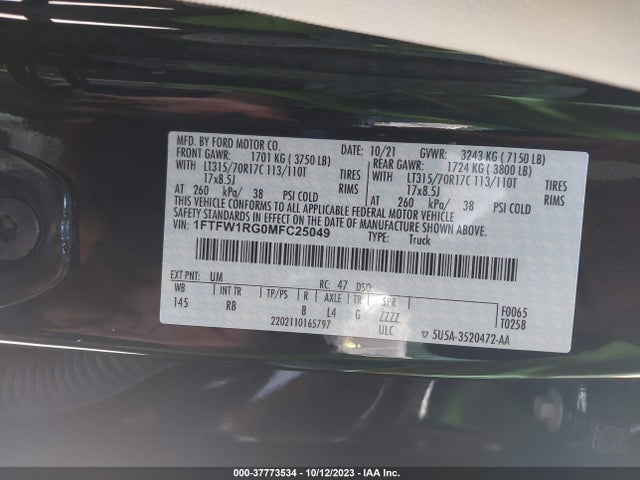 Ford F-150 Raptor 2021 1FTFW1RG0MFC25049 Image 9