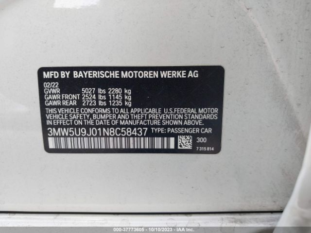 3MW5U9J01N8C58437 BMW 3 Series M340i Xdrive