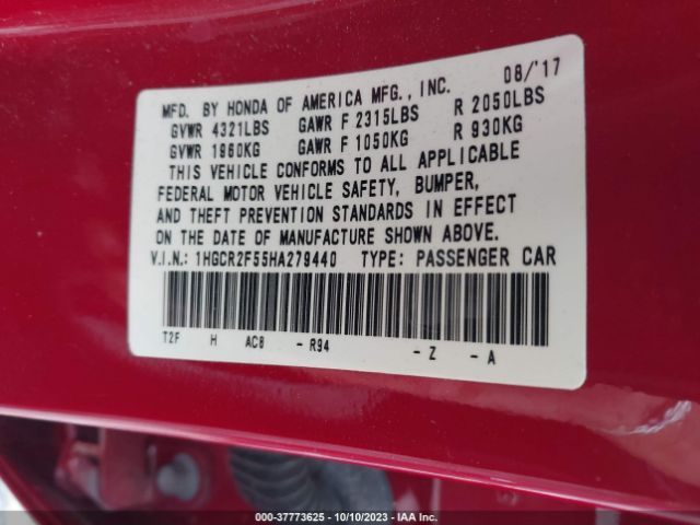 1HGCR2F55HA279440 Honda Accord Sport