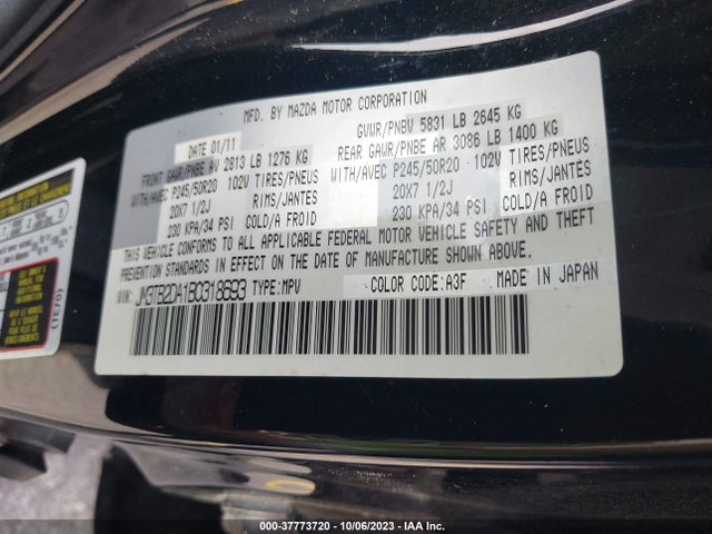2011 MAZDA CX-9 GRAND TOURING VIN: JM3TB2DA1B0318693