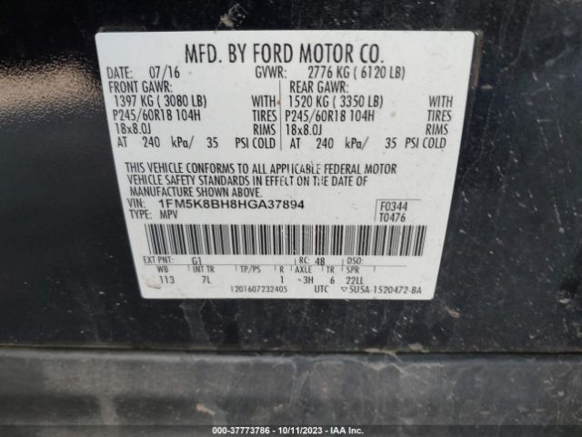 1FM5K8BH8HGA37894 Ford Explorer Base