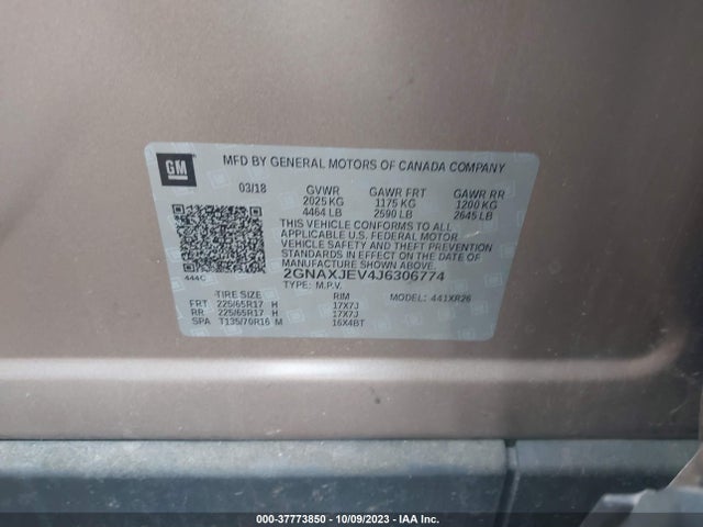 Chevrolet EQUINOX LT 2018 2GNAXJEV4J6306774 Image 9