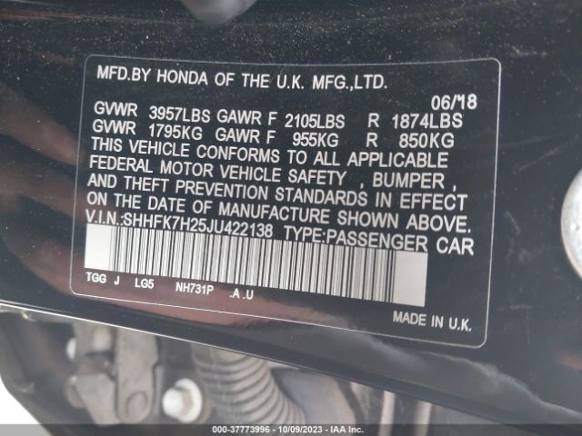 SHHFK7H25JU422138 Honda Civic Hatchback Lx