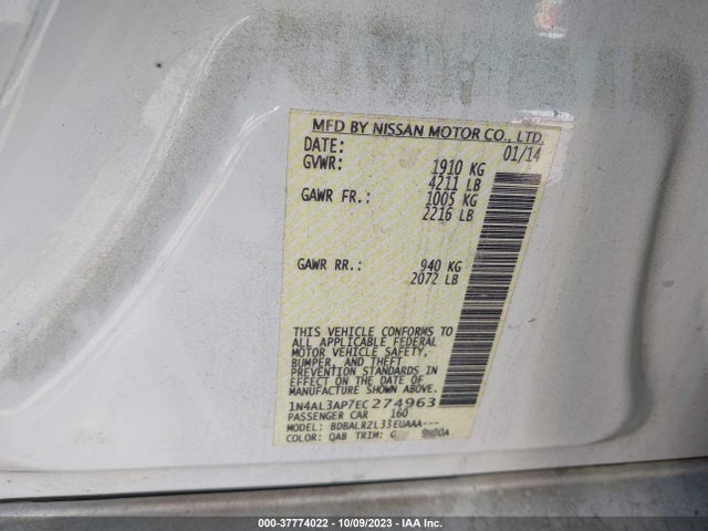 Nissan ALTIMA 2.5 2014 1N4AL3AP7EC274963 Image 9