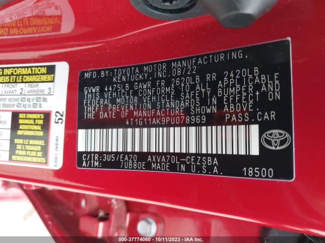 4T1G11AK9PU078969 Toyota Camry Se/se Nightshade