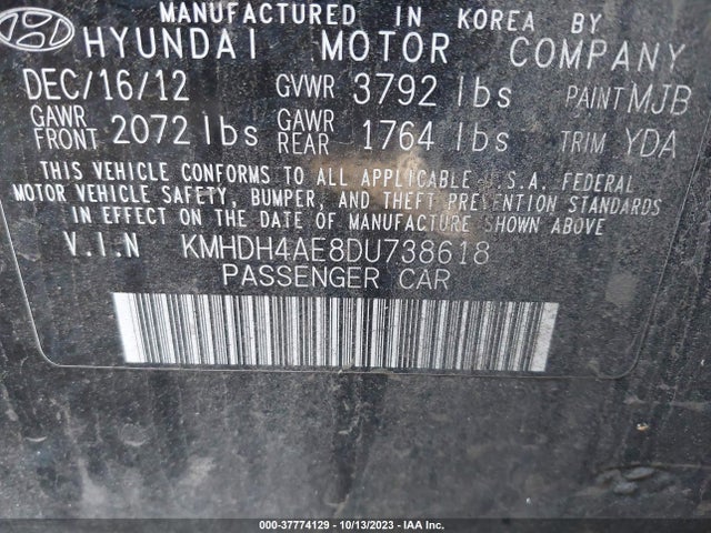 2013 HYUNDAI ELANTRA GLS (ULSAN PLANT) VIN: KMHDH4AE8DU738618