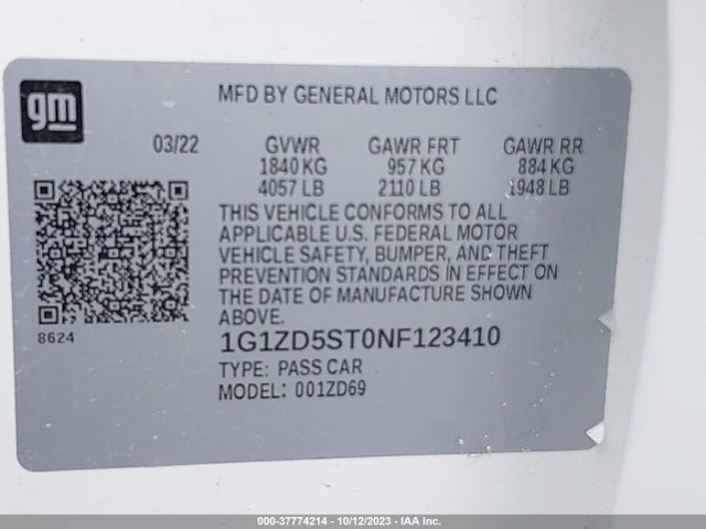 Chevrolet MALIBU LT 2022 1G1ZD5ST0NF123410 Image 9