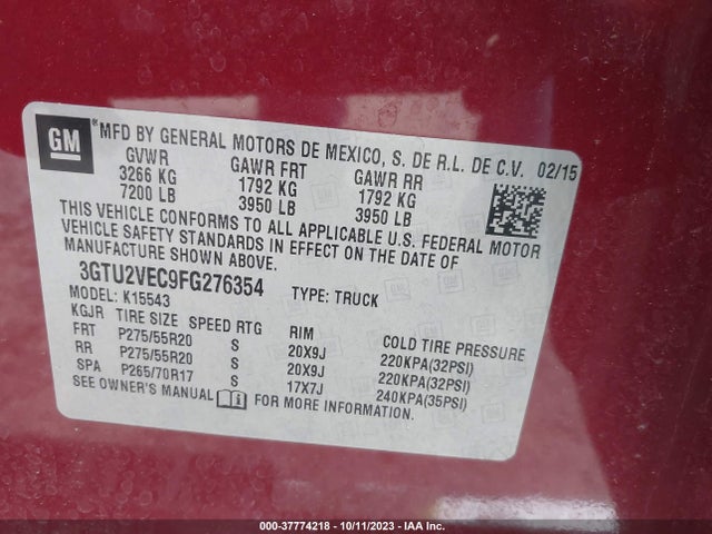 GMC Sierra 1500 Slt 2015 3GTU2VEC9FG276354 Image 9