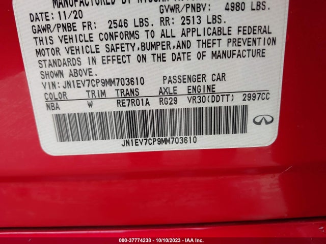 Infiniti Q50 3.0t Sensory 2021 JN1EV7CP9MM703610 Image 9