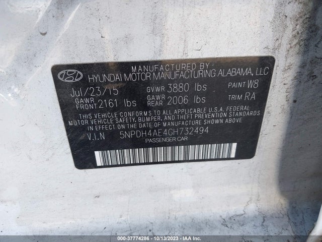 Hyundai ELANTRA SE 2016 5NPDH4AE4GH732494 Image 9