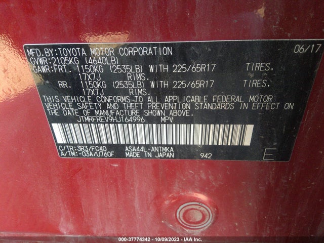 Toyota Rav4 Xle 2017 JTMRFREV9HJ164996 Image 9