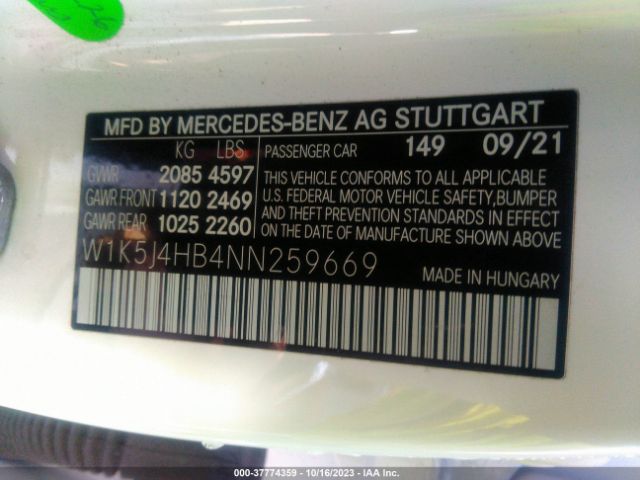 W1K5J4HB4NN259669 Mercedes-Benz Cla 250 Coupe 4matic