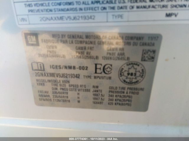 2018 CHEVROLET EQUINOX 2GNAXMEV9J6219342 Photo 8