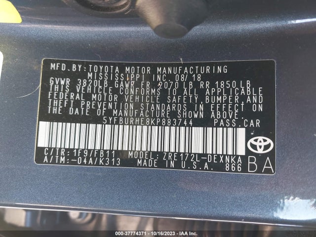 Toyota COROLLA LE 2019 5YFBURHE8KP883744 Image 9
