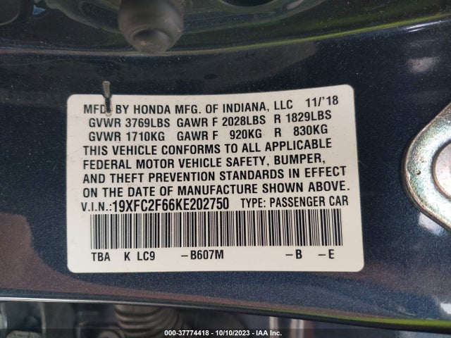 Honda Civic Sedan Lx 2019 19XFC2F66KE202750 Image 9