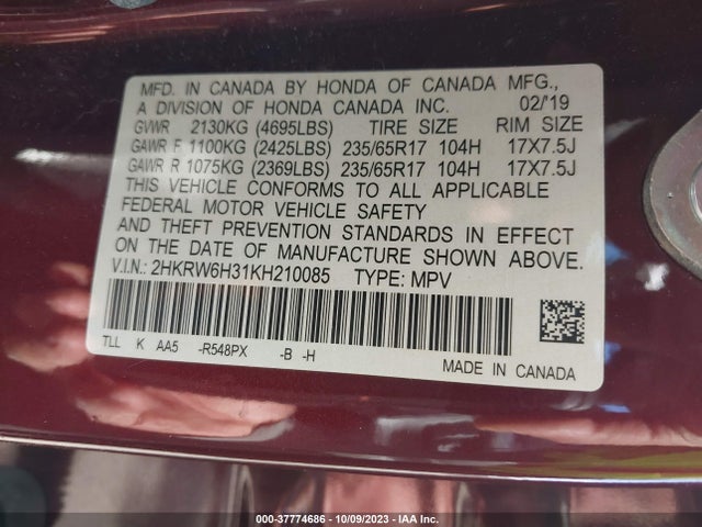 Honda CR-V LX 2019 2HKRW6H31KH210085 Image 9