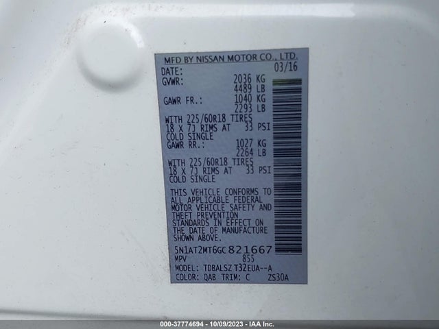 Nissan Rogue Sl 2016 5N1AT2MT6GC821667 Image 9